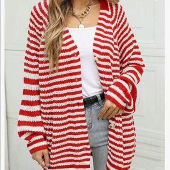 NEW Striped Button Down Long Sweater Cardigan - Picture 5 of 9